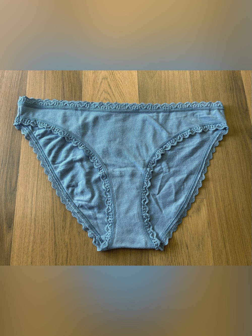 Victoria’s Secret Cotton Lace Waist Bikini Panties faded denim blue M